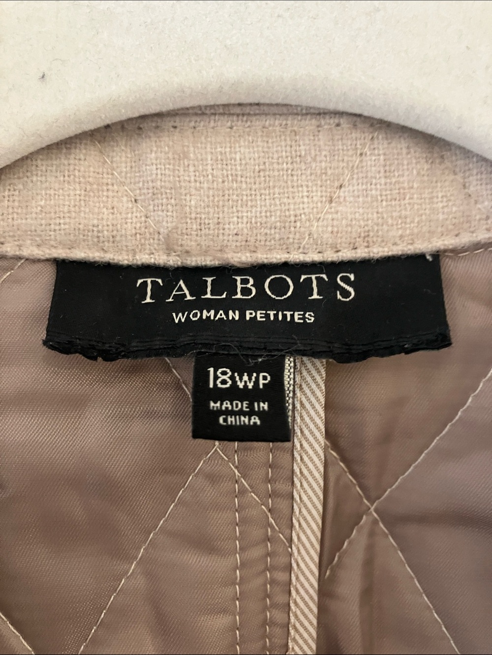 Talbots Beige Quilted Wool-Blend Riding Jacket w/ Knit Sleeves Sz 18WP- EUC - Picture 4 of 7
